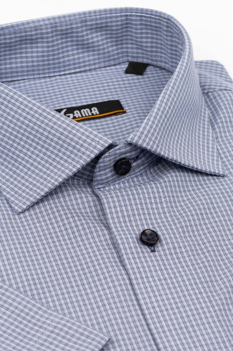 Camasa cu maneca scurta regular fit cu carouri lila cu negru [2]