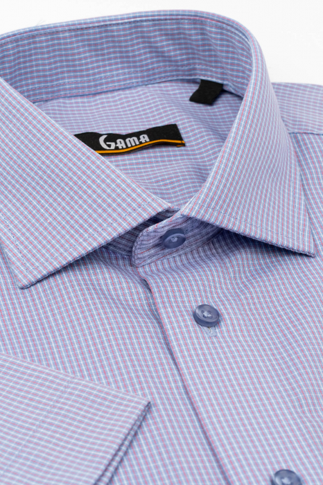 Camasa cu maneca scurta regular fit cu carouri lila si rosii 2XL [2]