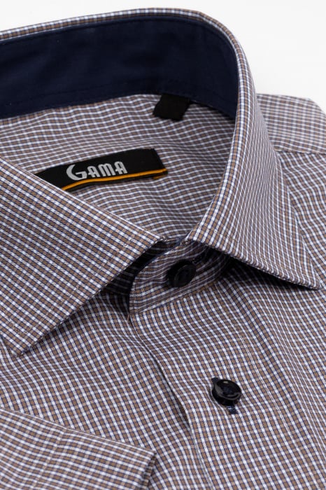 Camasa cu maneca scurta regular cu carouri maro si albe 2XL [2]