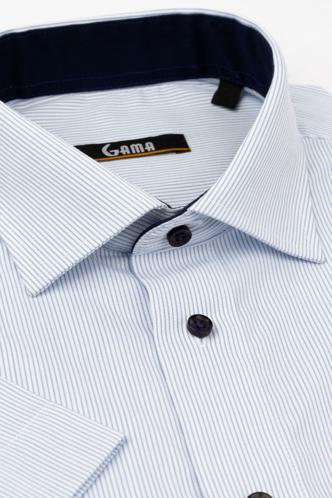 Camasa cu maneca scurta regular cu dungi albastre 2XL [2]