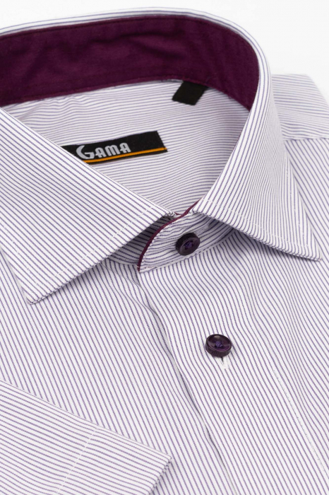 Camasa cu maneca scurta regular fit cu dungi lila [2]