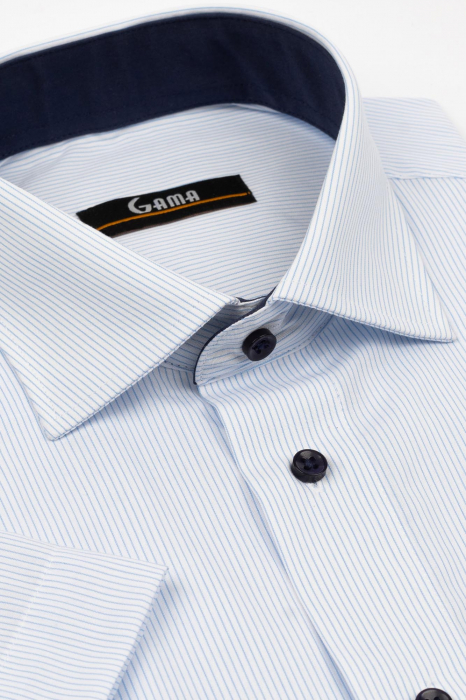 Camasa cu maneca scurta regular fit alba cu dungi bleu [2]