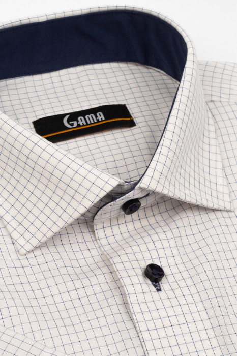 Camasa cu maneca scurta regular fit crem cu carouri bleumarin [2]