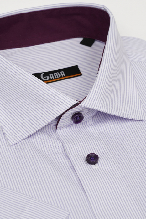 Camasa maneca scurta 2XL-4XL alba cu dungi lila [2]