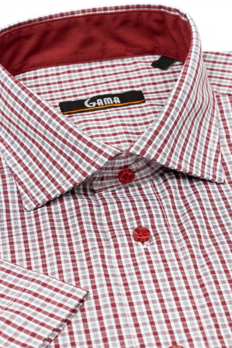 Camasa maneca scurta casual cu carouri visinii regular 3XL [2]