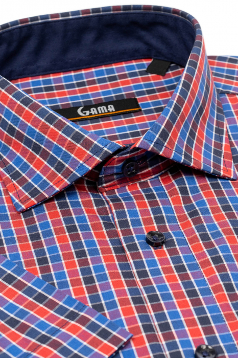 Camasa maneca scurta cu carouri albastre si rosii slim [3]