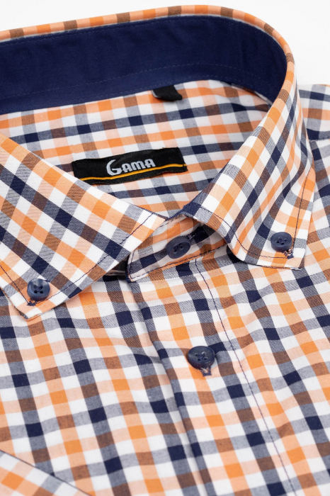 Camasa maneca scurta regular cu carouri portocalii [2]