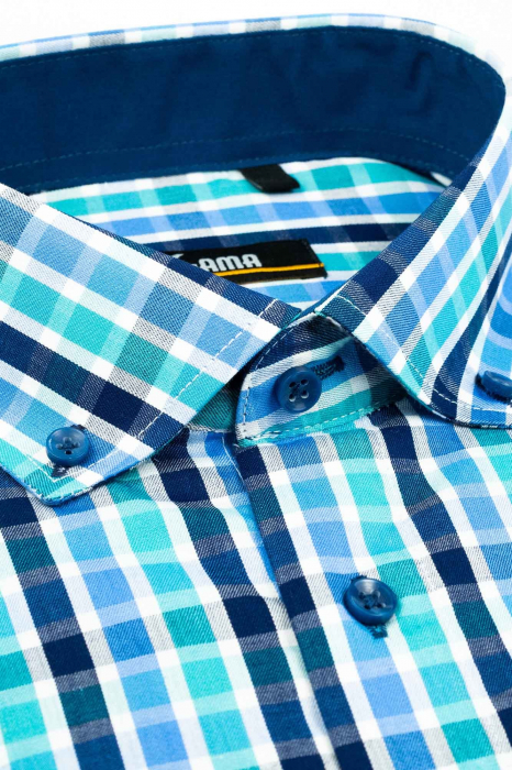 Camasa maneca scurta regular cu carouri verzi [2]