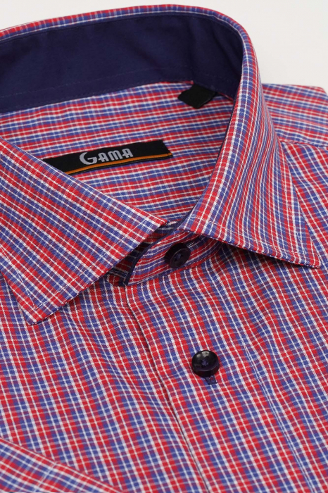 Camasa  regular fit maneca scurta  rosie cu carouri [2]