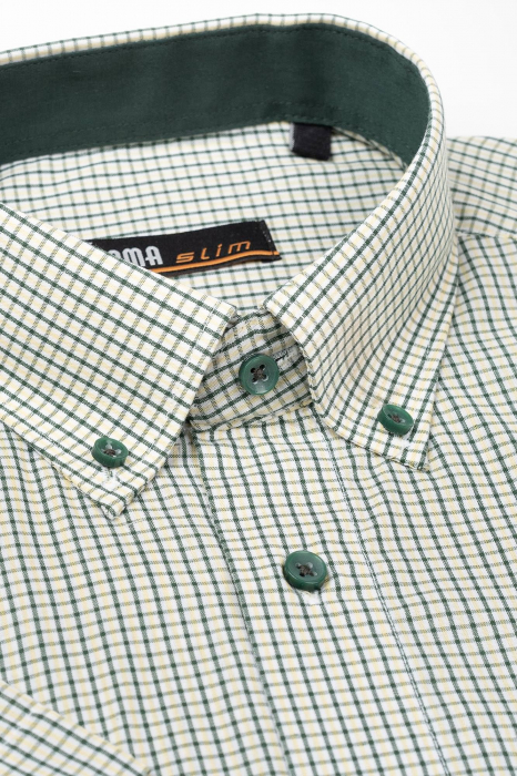 Camasa maneca scurta slim cu carouri verzi si galbene [2]