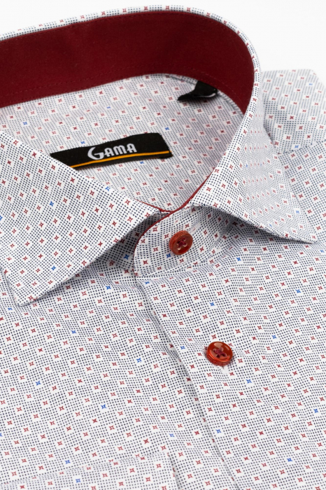 Camasa premium slim alba cu motive geometrice rosii [2]