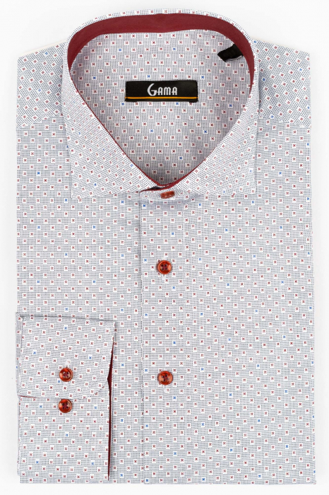 Camasa premium slim alba cu motive geometrice rosii [1]