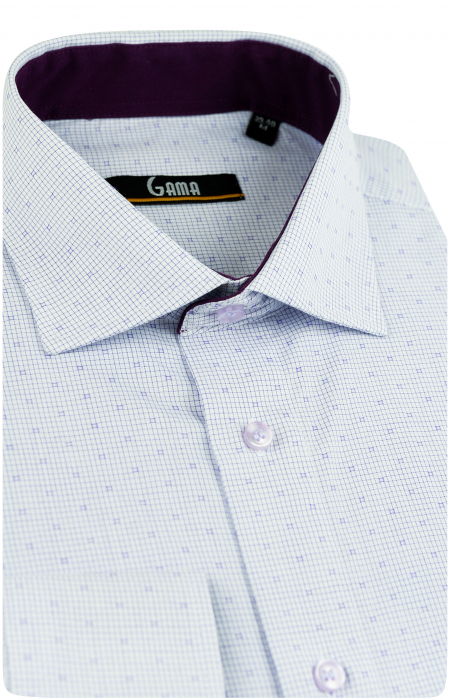 Camasa regular alba cu carouri lila [2]