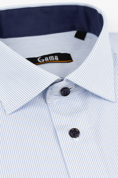 Camasa regular alba cu dungi bleu [2]