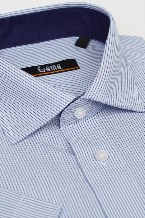 Camasa regular  alba cu dungi bleumarin cu maneca scurta [2]