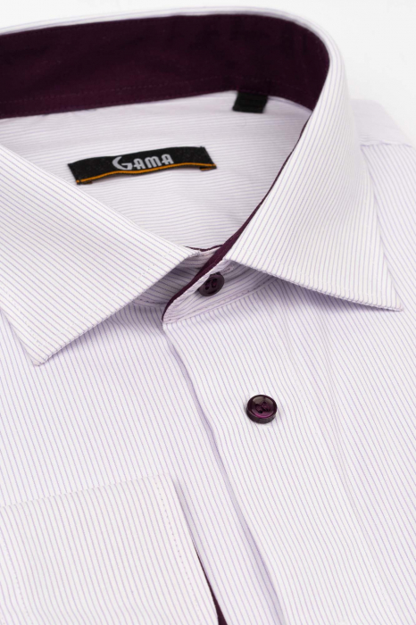 Camasa regular fit alba  cu dungi mov 2XL-4XL [2]
