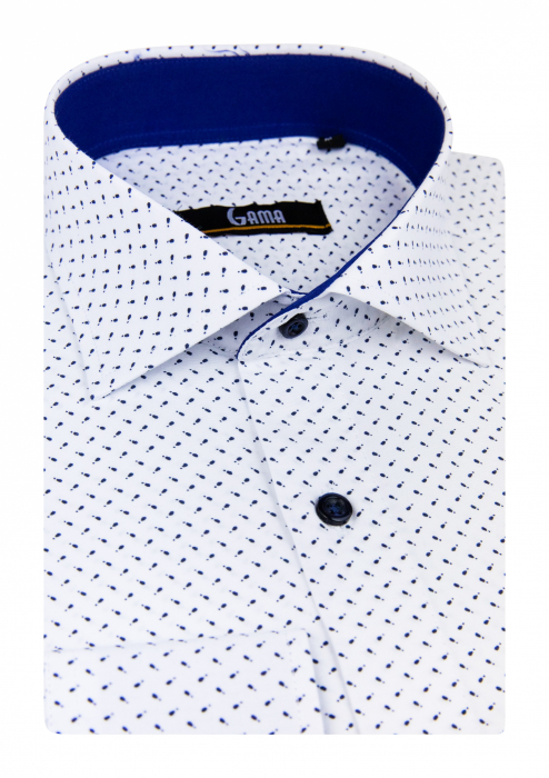 Camasa regular alba cu imprimeuri bleumarin [2]
