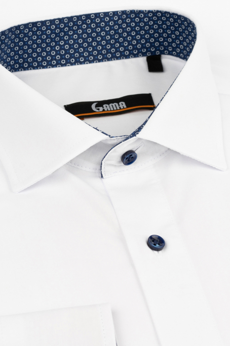 Camasa regular fit  alba cu insertie bleumarin cu cercuri albe la guler [2]