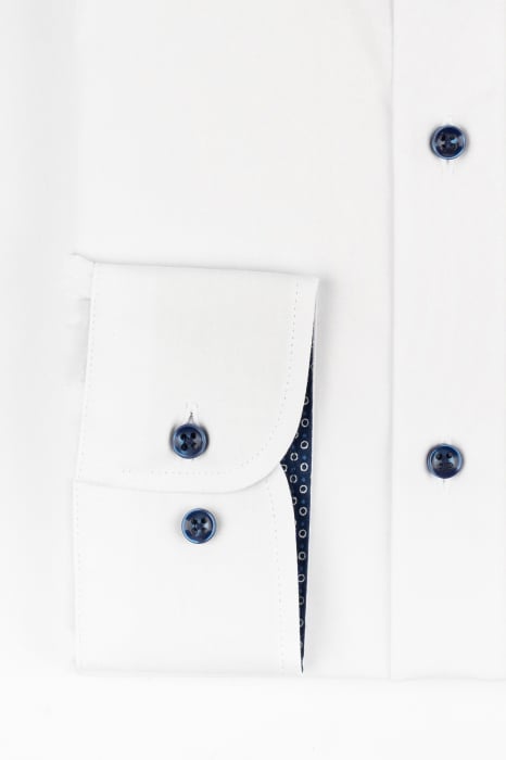 Camasa regular alba cu insertie bleumarin cu cercuri albe la guler [3]