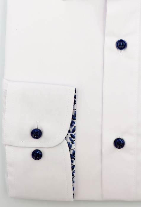 Camasa slim fit alba cu insertie florala bleumarin la guler [2]