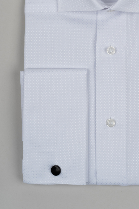 Camasa regular alba cu model in tesatura cu manseta dubla  2XL [2]