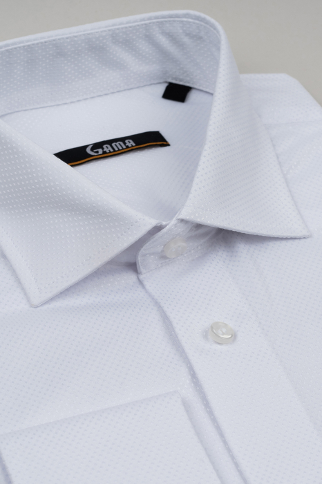 Camasa regular alba cu model in tesatura cu manseta dubla  2XL [3]