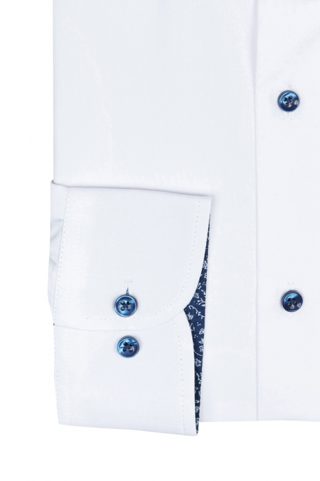 Camasa regular fit  alba cu nasturi si insertie la guler in contrast [3]