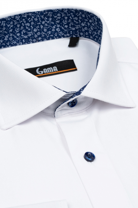 Camasa regular fit  alba cu nasturi si insertie la guler in contrast [2]