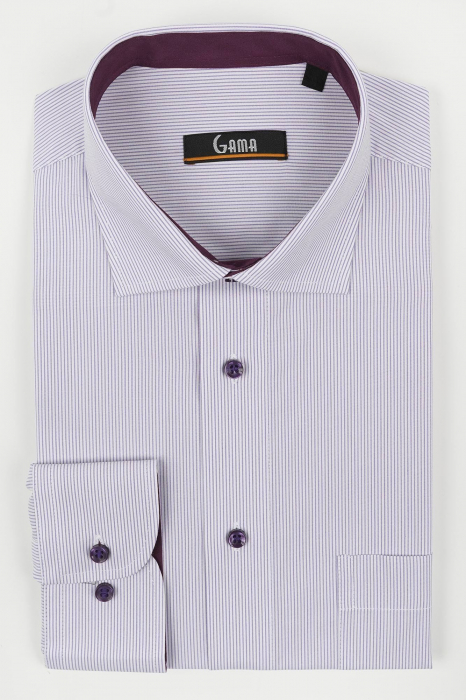 Camasa regular barbati alba cu dungi mov deschis [4]