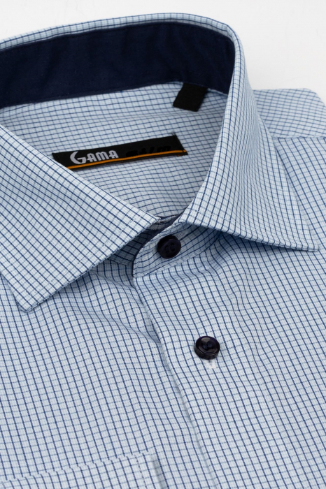 Camasa regular fit  bleu cu carouri  albe 2XL [2]