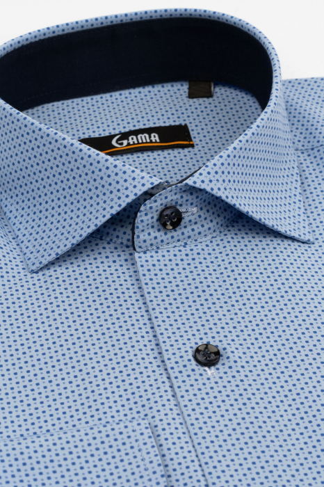 Camasa slim bleu cu imprimeu geometric albastru 2XL [3]