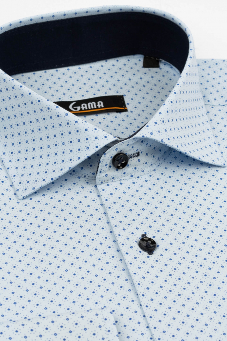 Camasa regular bleu cu imprimeuri albastre 2XL [3]