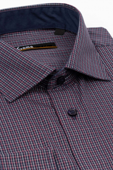 Camasa regular fit bleumarin cu carouri albe si rosii 2XL [2]