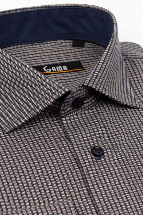 Camasa regular bleumarin cu carouri bej [2]