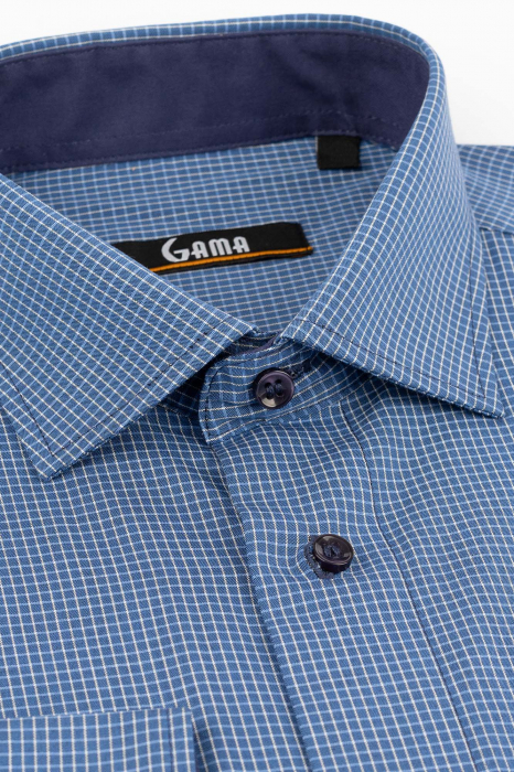 Camasa regular bleumarin cu carouri bleu si albe [2]