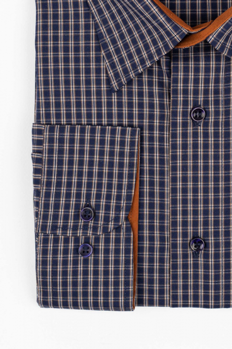Camasa regular bleumarin  cu carouri maro si albe 3XL -4XL [3]