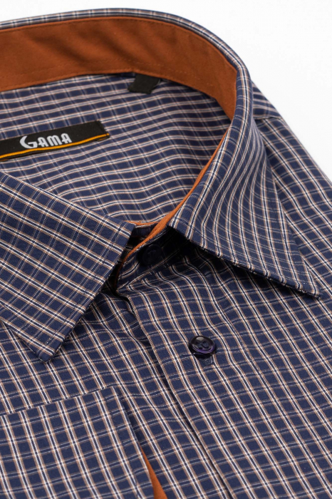 Camasa regular fit bleumarin  cu carouri maro si albe [2]