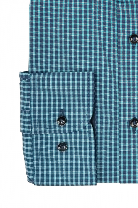 Camasa regular bleumarin cu carouri turcoaz [2]