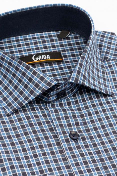 Camasa regular alba  cu carouri bleumarin si bleu [3]