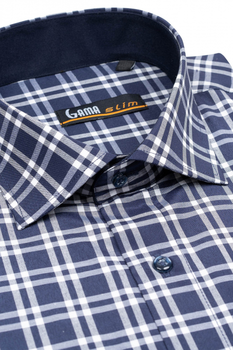 Camasa regular cu carouri mari bleumarin inchis [2]