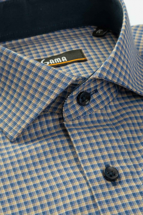 Camasa regular cu carouri maro si bleumarin [2]