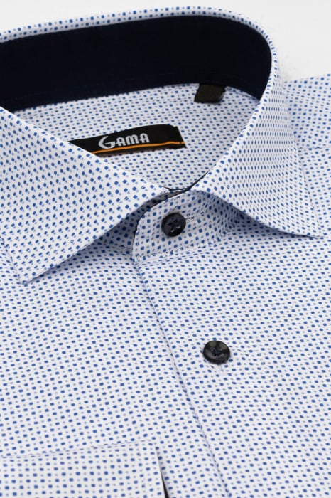 Camasa regular alba cu imprimeu geometric albastru si bleu [3]