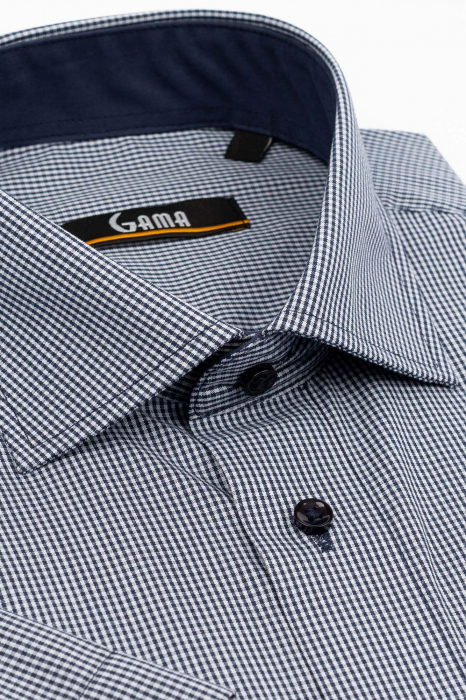 Camasa regular cu maneca scurta bleumarin cu carouri bleu 2XL [2]