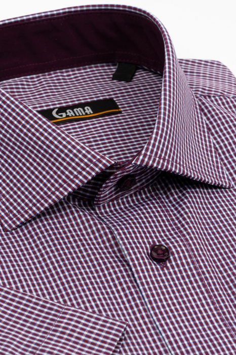 Camasa  regular cu maneca scurta bordo cu carouri  albe [2]