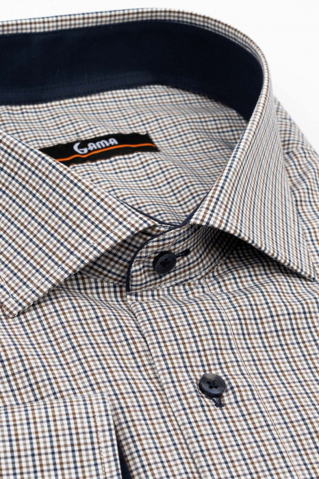 Camasa regular fit alba cu carouri bleumarin si maro 3XL-4XL [2]