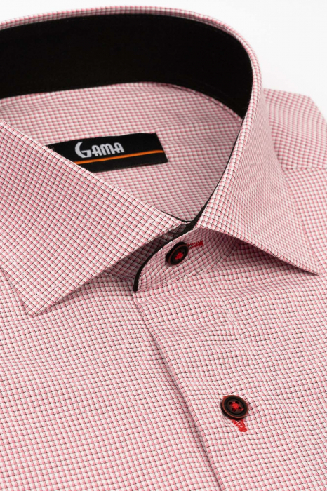Camasa regular fit alba cu carouri mici roz [3]