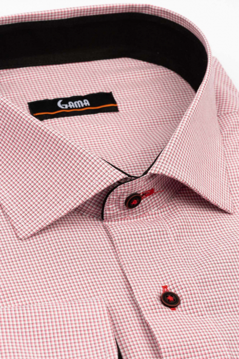 Camasa regular fit alba cu carouri mici roz 3XL-4XL [3]