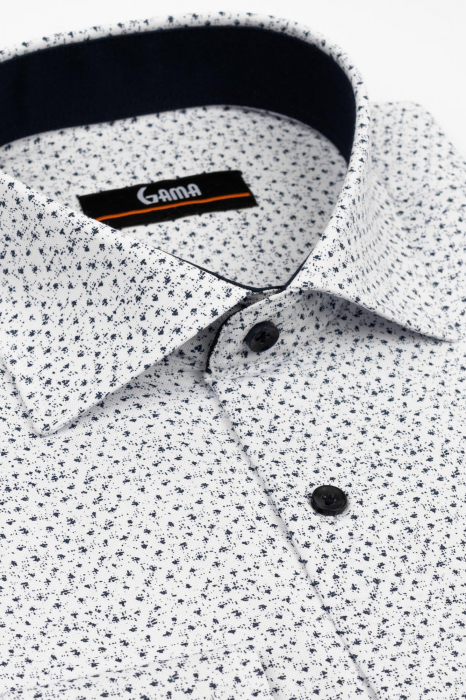 Camasa regular fit alba cu imprimeu bleumarin 2XL [2]