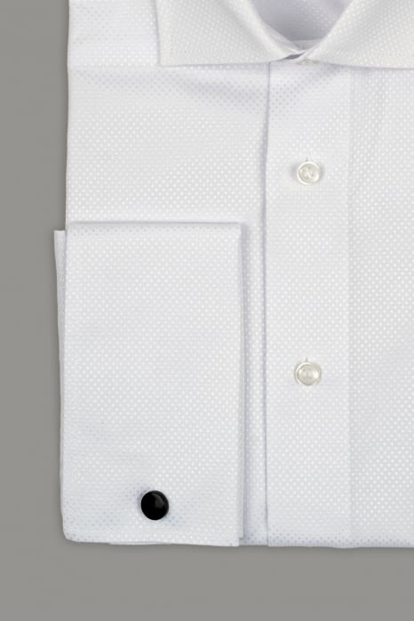 Camasa regular fit alba cu model in tesatura si manseta dubla [5]