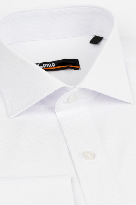 Camasa regular fit alba cu model in tesatura si manseta dubla [3]